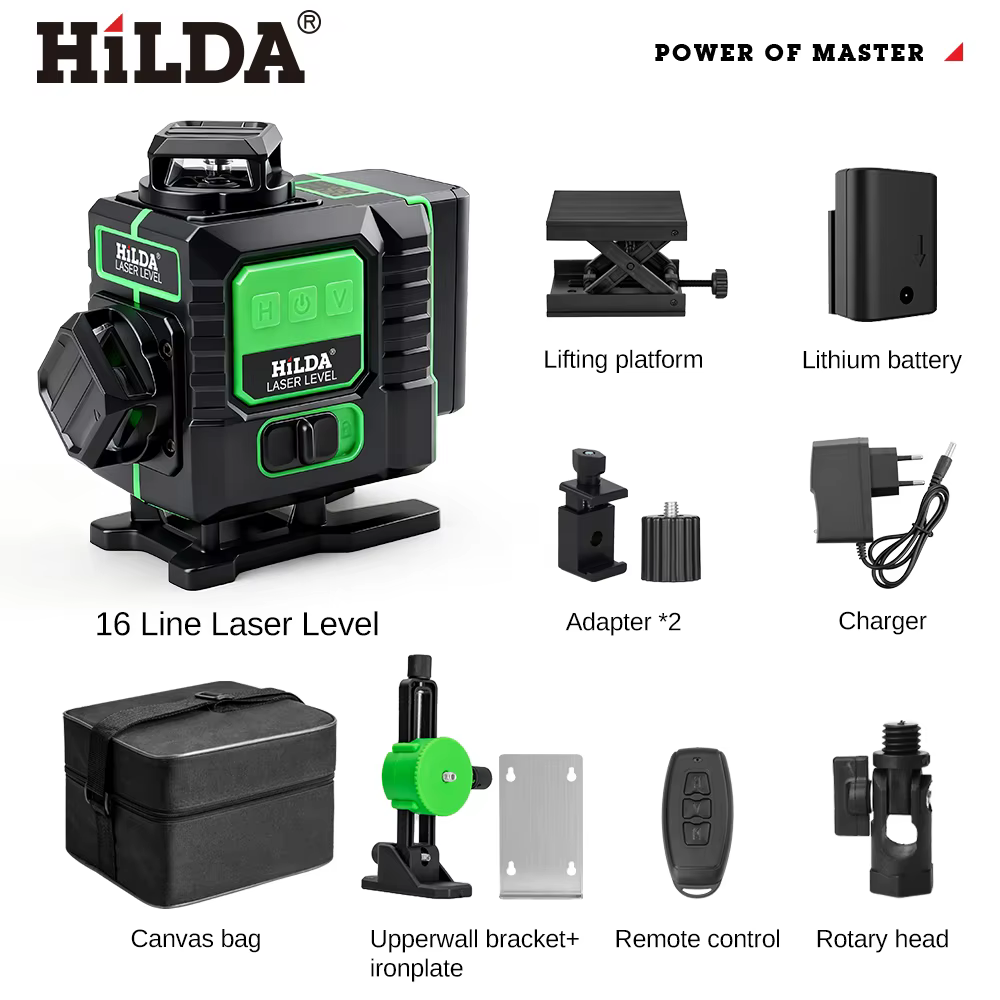 Instrument de niveau laser HILDA 16 lignes 360 °   Instrument de niveau Laser 4D à lumière verte Ult