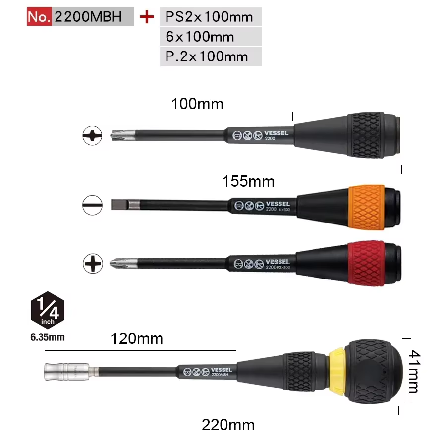 VESSEL-Tournevis interchangeable à cliquet avec poignée à bille, outils à main d'entretien d'électri