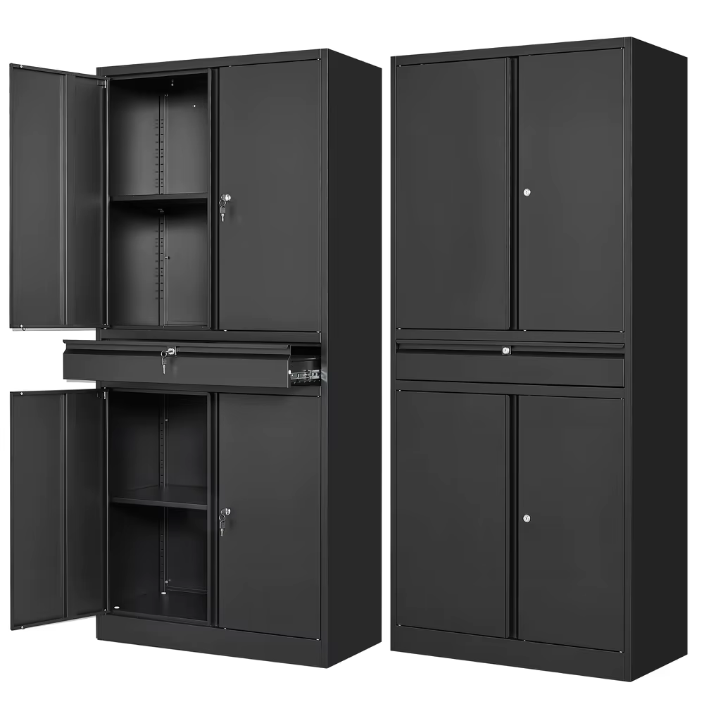 Armoire de rangement en métal pour garage avec tiroir et 4 portes verrouillables, organisateur d'out