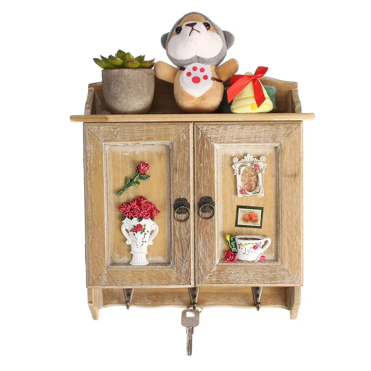 Pour la maison salon décor rétro en bois Double portes boîte à clés organisateur support 9 crochets 