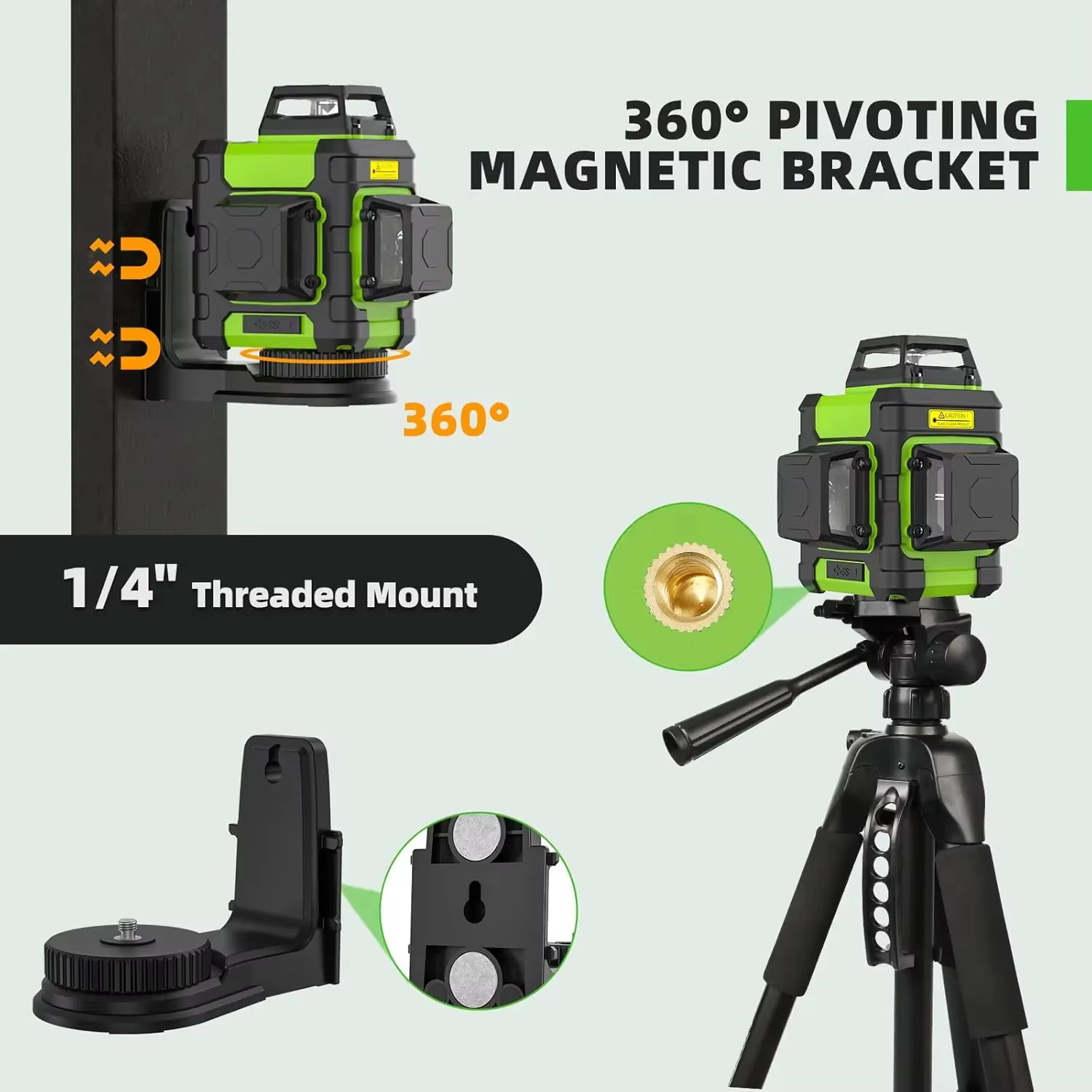 Huepar – niveau Laser 3D à lignes croisées, outil Laser vert auto-nivelant Rechargeable avec batteri