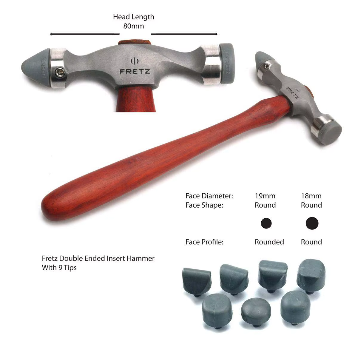 Marteau à double extrémité Fretz HMR-7 avec 9 embouts interchangeables en nylon pour le façonnage, l