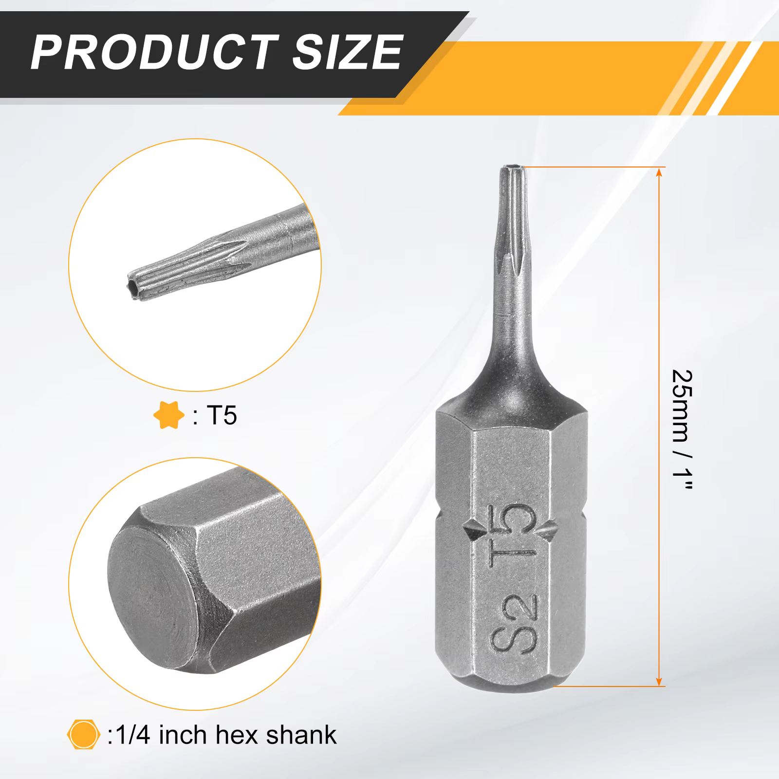 2/5/10 pièces T6 T8 T10 T15 T20 T25 T27 T30 T40 embout de tournevis Torx 1/4 "tige hexagonale 25mm S