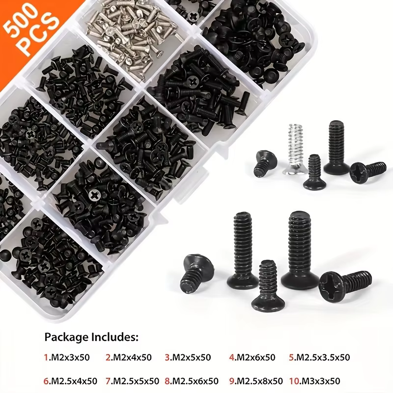250/500 pièces/boîte ordinateur petit mini jeu de vis M2 M2.5 M3 en acier au carbone ordinateur port