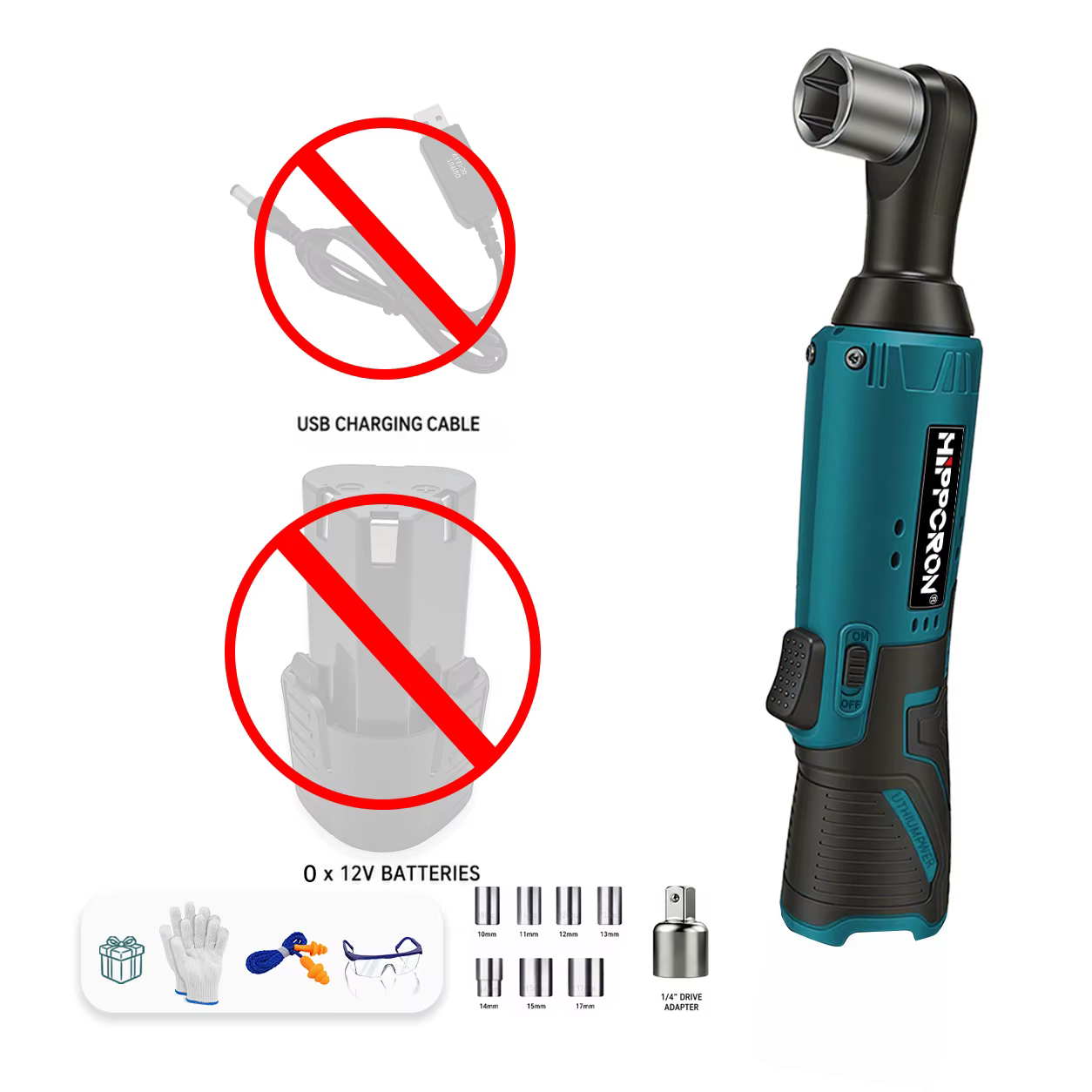 Clé à cliquet électrique sans fil HIPPCRON avec moteur en cuivre puissant 600 tr/min 45 Nm 3/8'' Kit