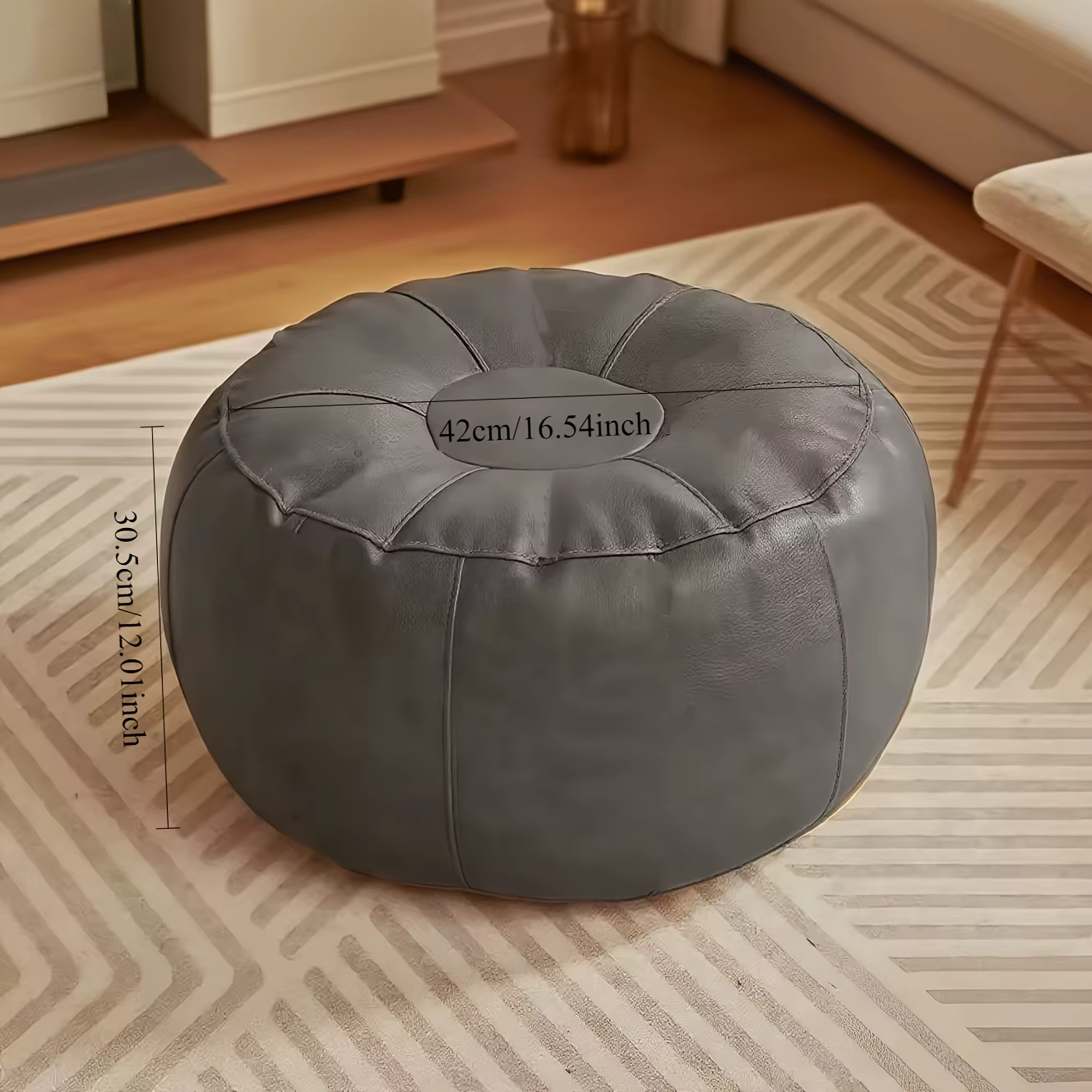 Pouf de rangement en cuir PU, non rembourré, rond, à remplir de vêtements, grande capacité, minimali