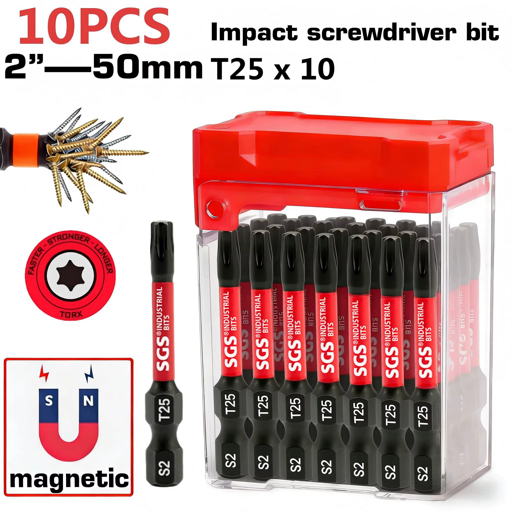 10/20 embouts de tournevis Torx industriels en acier S2, type de pointe T25, 50 mm de long, couple é