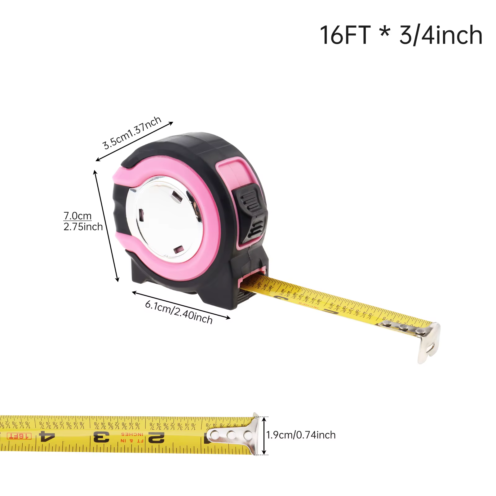 Ruban à mesurer autobloquant de 1/8 pouces, marquages de fractions, échelle impériale complète, ruba