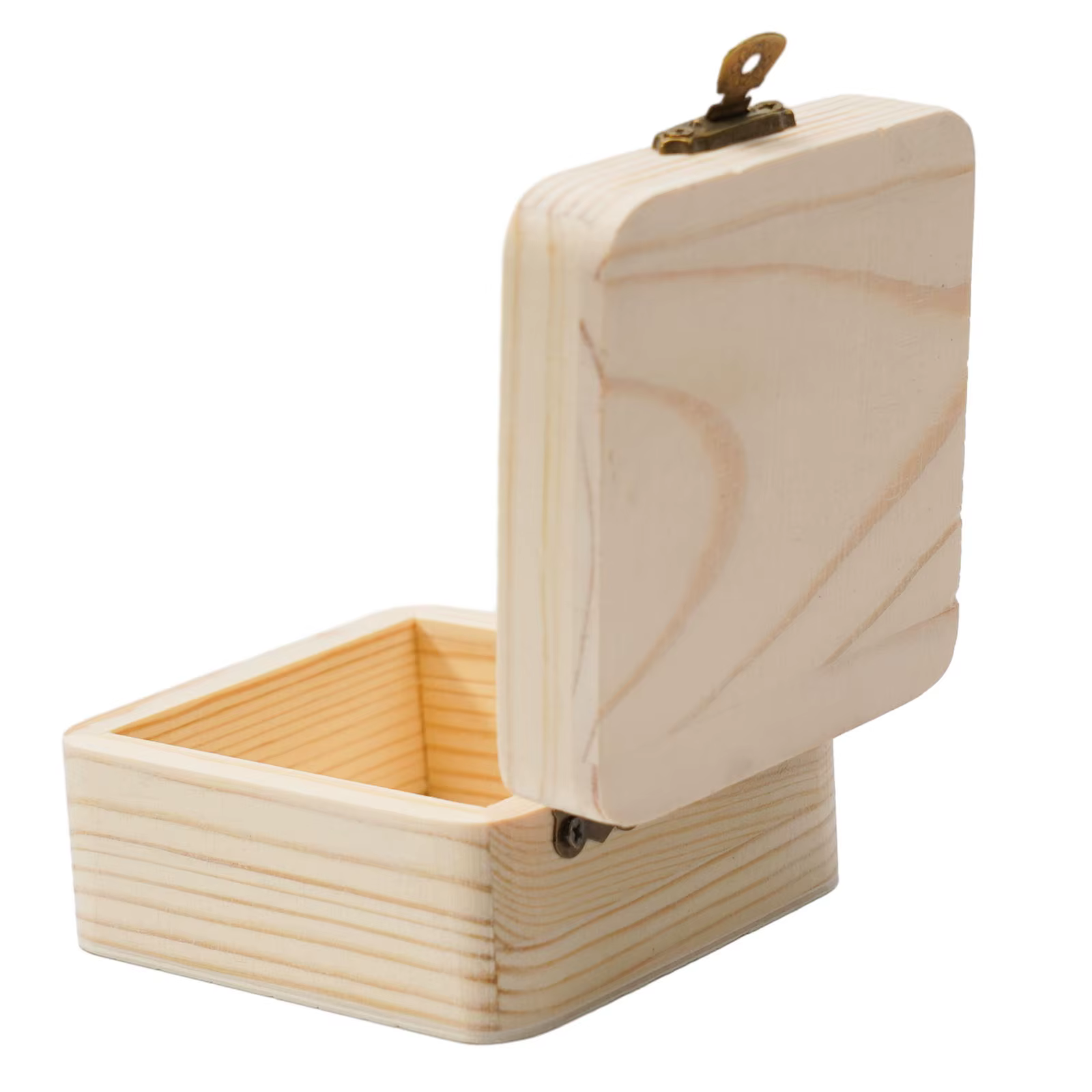Boîte de Rangement en Bois Uni avec Couvercle, Multifonction, Carré, Charnière, Artisanat, Cadeaux, 