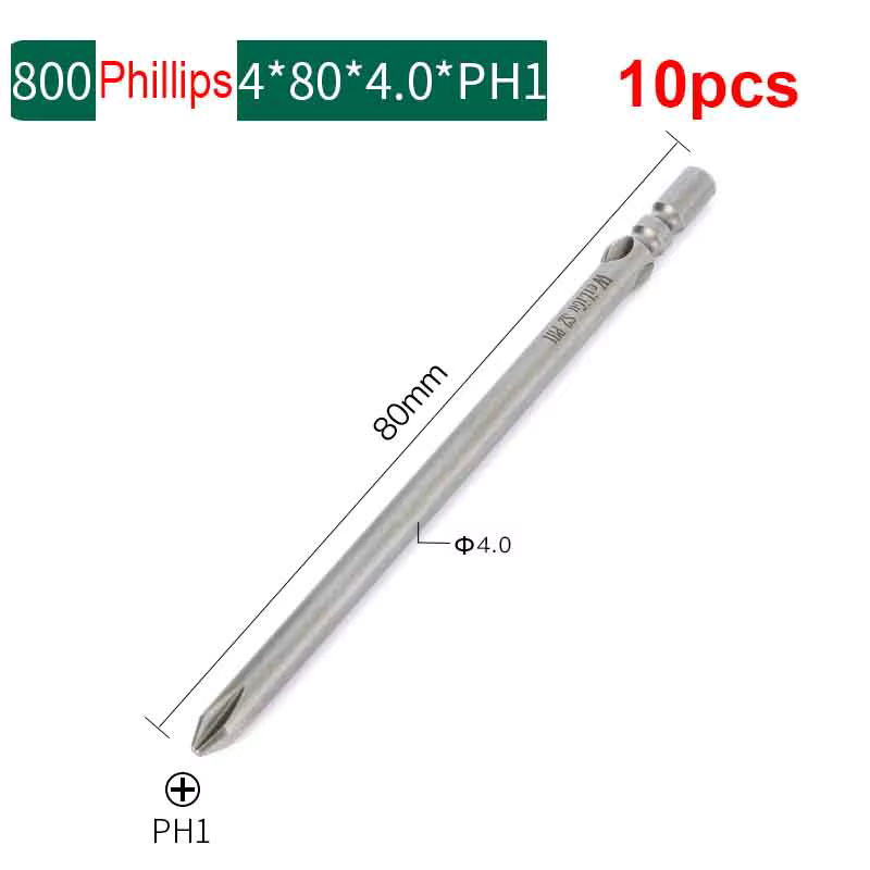 10 pièces 80mm pleine longueur magnétique 800 tige ronde tournevis Phillips électrique embout tourne