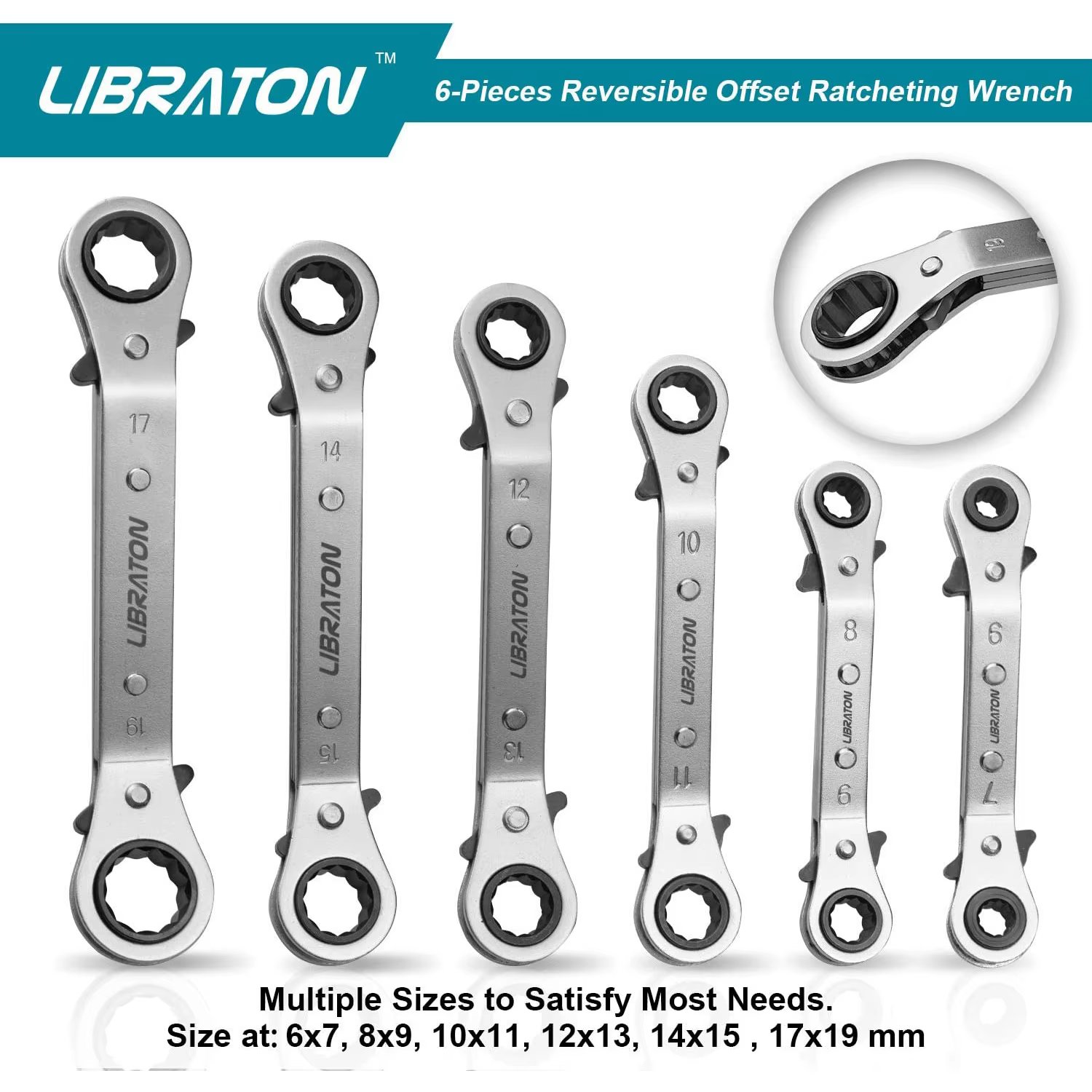 Libraton – jeu de clés décalées métriques, 6 pièces, boîte à cliquet, 6-19mm, avec boîte de rangemen