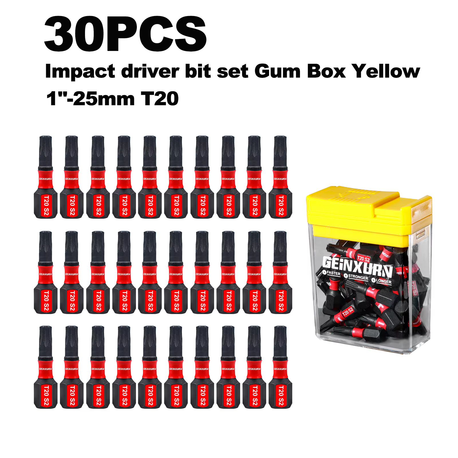 Geinxurn 30 embouts multi-conducteurs magnétiques Torx en acier S2 à impact avec boîte colorée de ra
