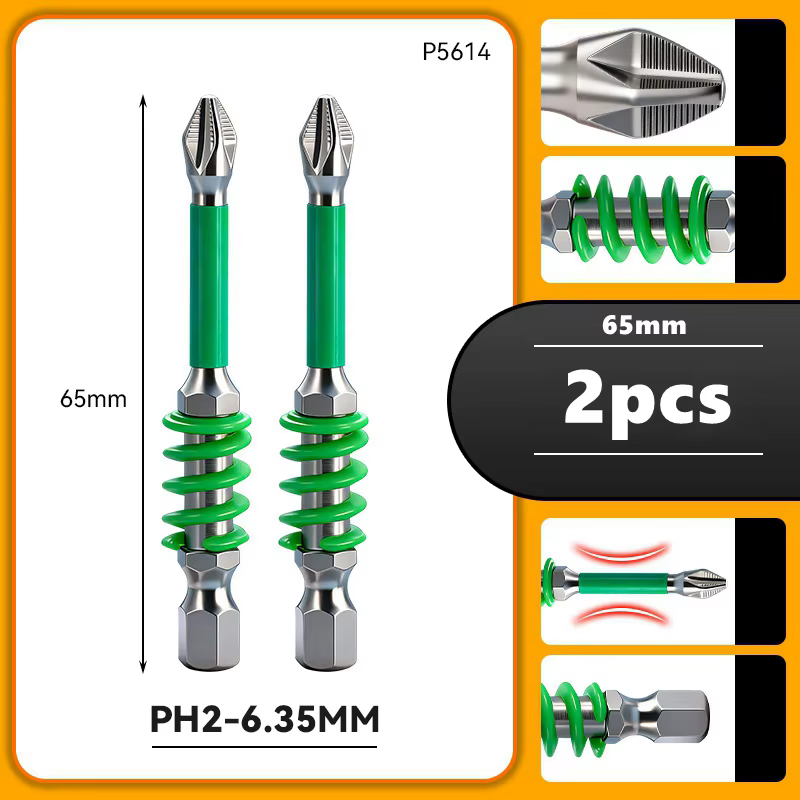 Embouts de tournevis à ressort magnétique PH2, vis antidérapante 60/90/110mm 1/4 '', tête de forage 