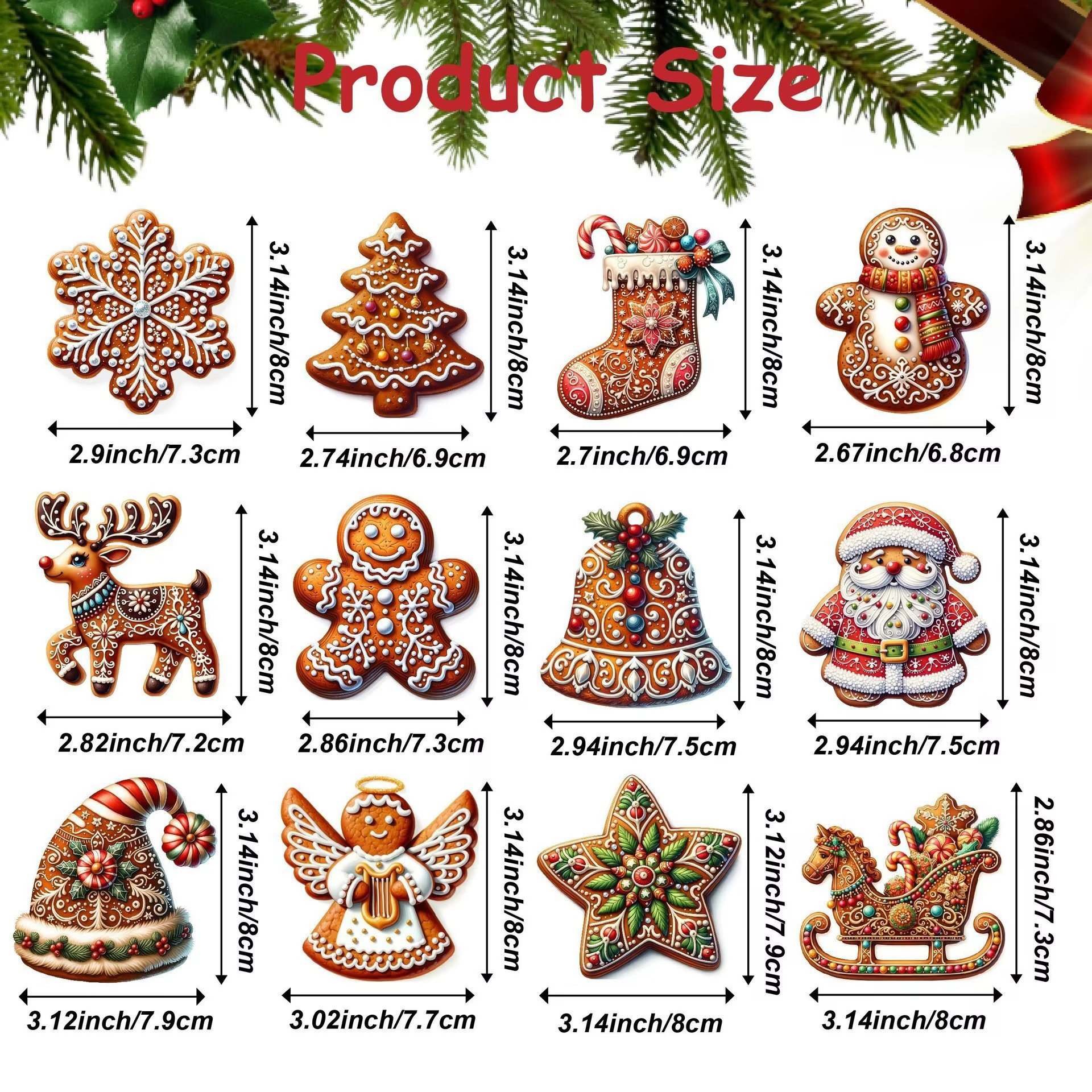 Ensemble d'ornements de noël en bois faits à la main, avec motifs de pain d'épices et du père noël, 