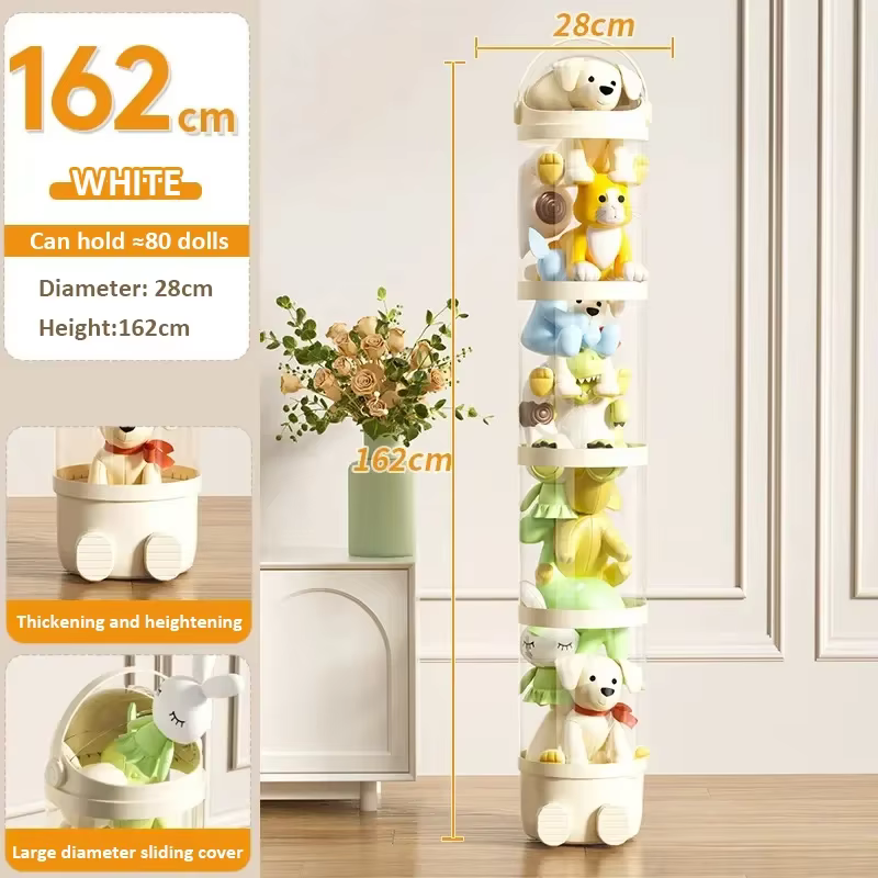 Boîte de rangement pour poupées, jouets, jouets en peluche, tube de rangement transparent en plastiq
