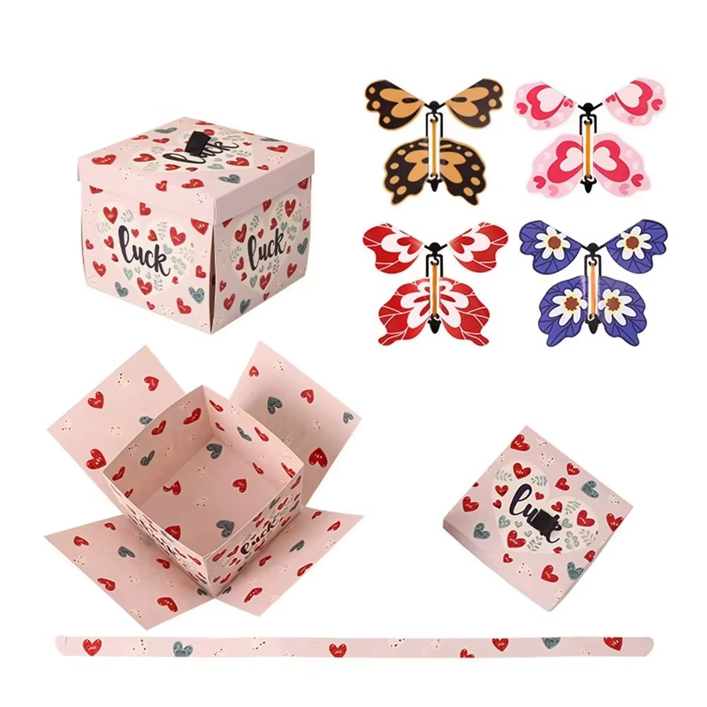 Boîte cadeau papillon multicolore à mécanisme d'explosion automatique, boîte cadeau surprise à remon