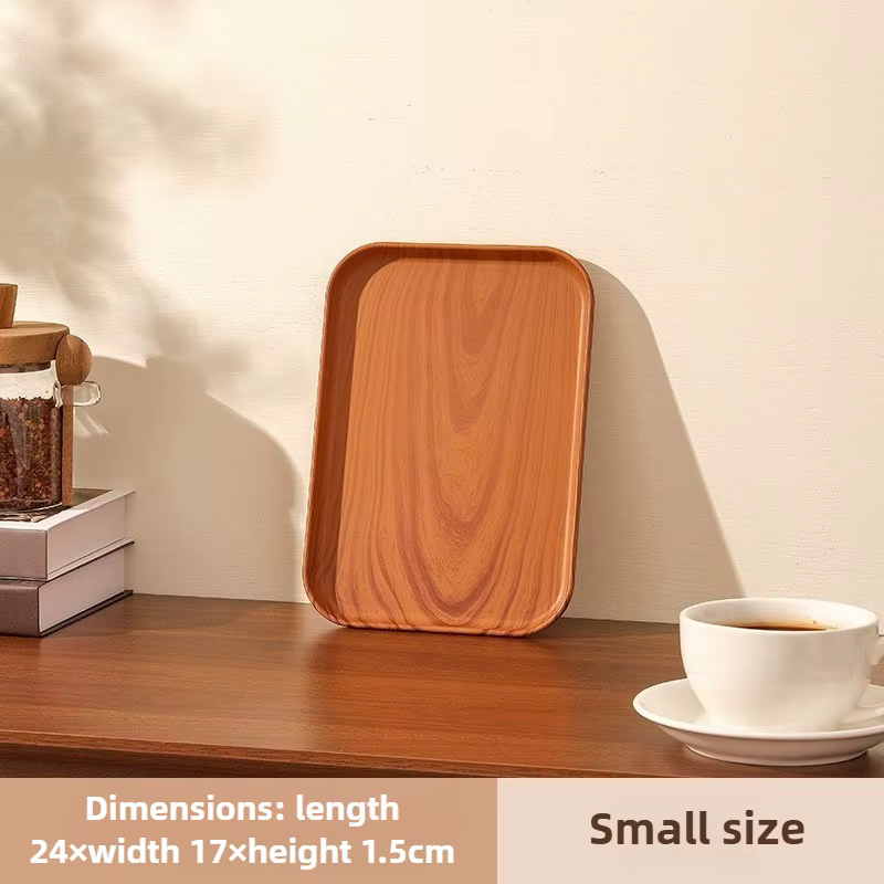 Plateau de service rectangulaire en plastique grain de bois, assiette de rangement polyvalente pour 