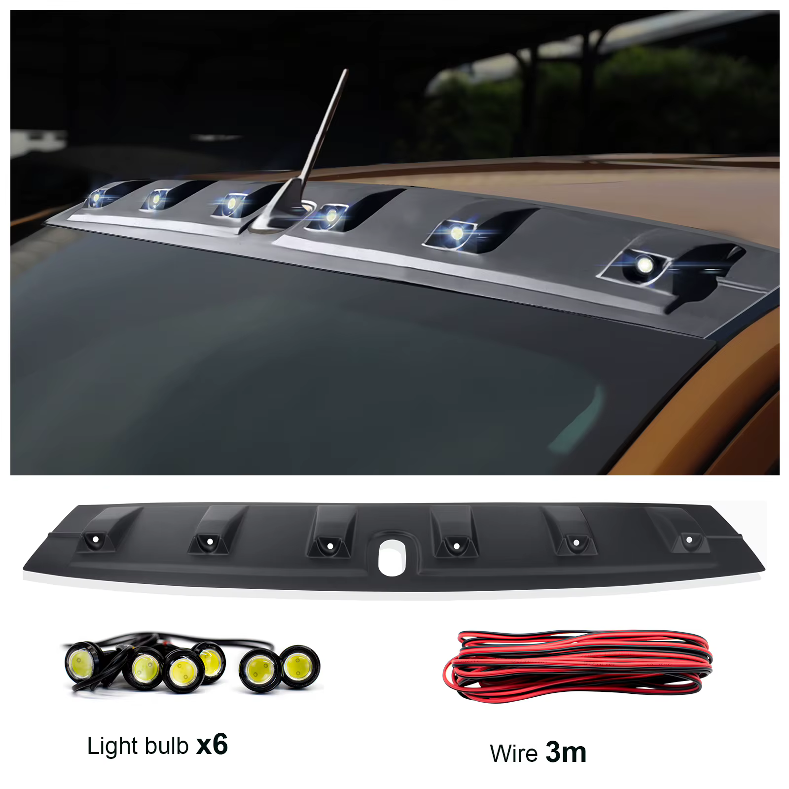 Becquet de toit avec lumière avant Led, couverture de toit Raptor pour Ford Ranger Wildtrak T8 2015 