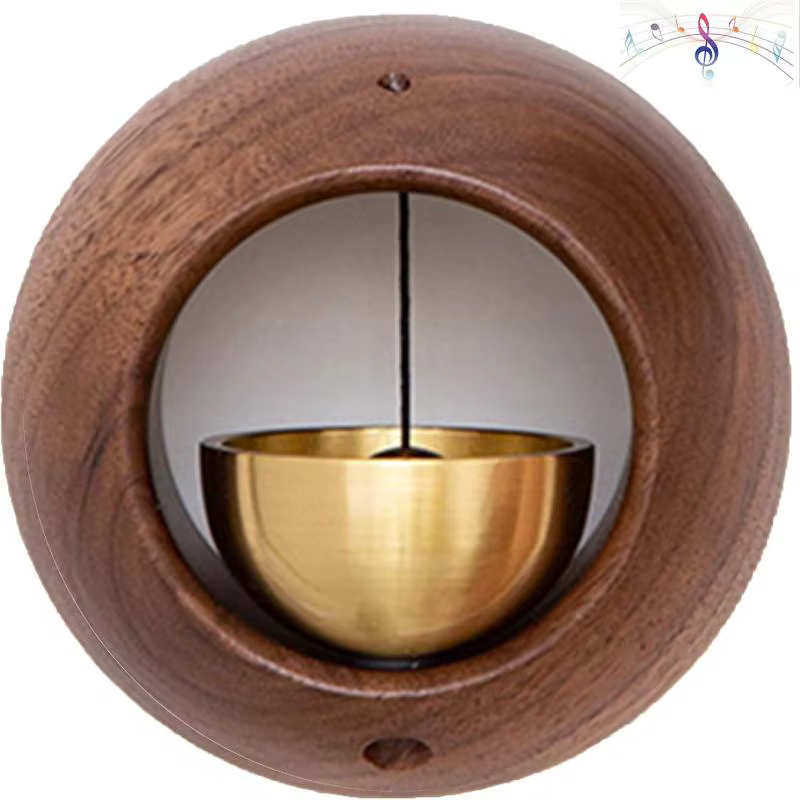 Sonnette d'entrée magnétique en bois, 1 pièce, sonnette ronde en noyer noir, carillon suspendu, déco