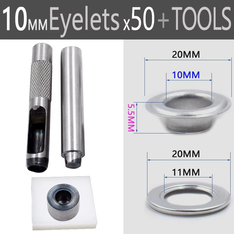 Œillets en aluminium avec outils d'installation et rondelles pour tentes, rideaux, bâches de camion 