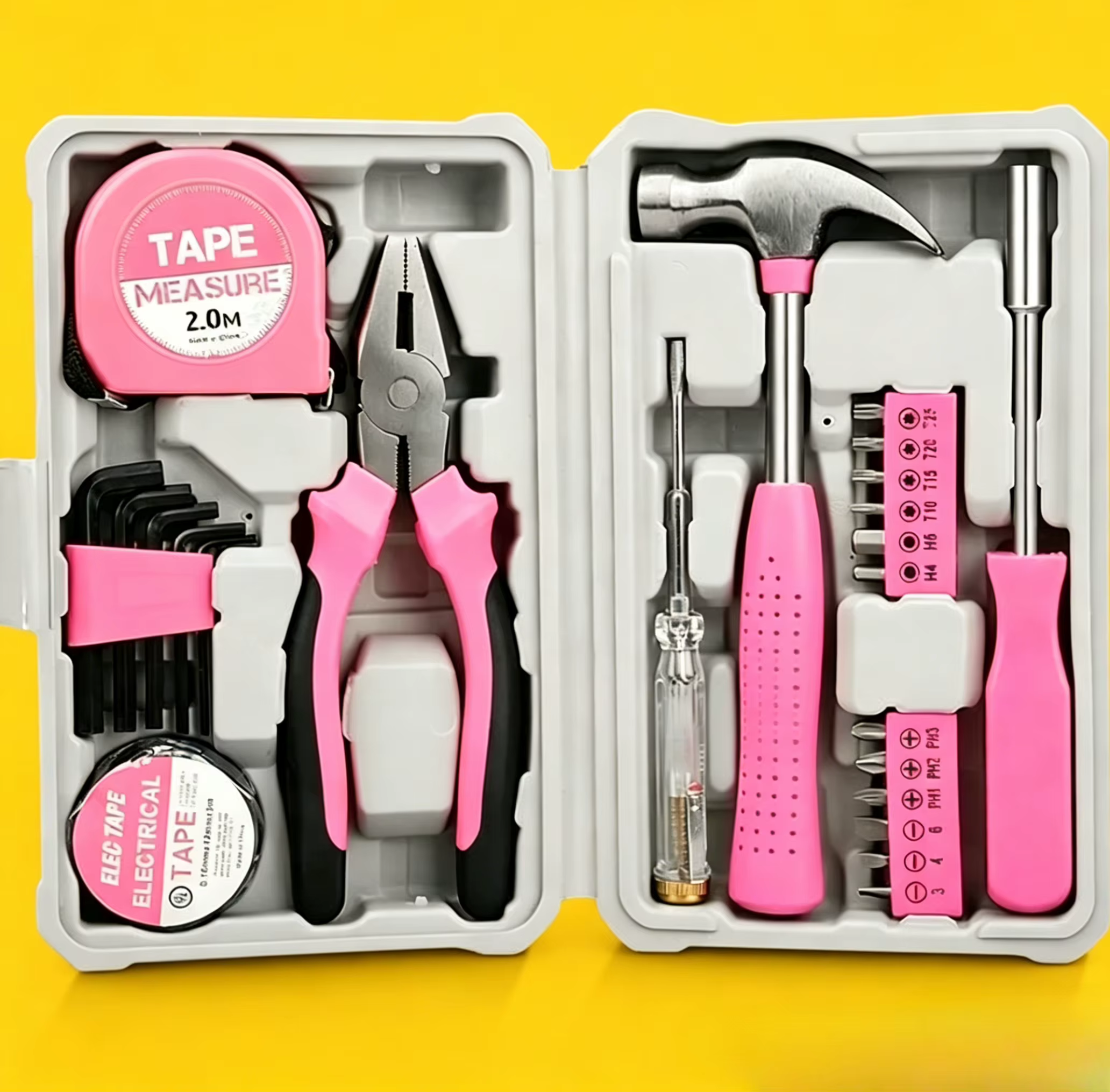Boîte à outils multifonctionnelle rose très vendue, ensemble d'outils de quincaillerie épaissi, mall