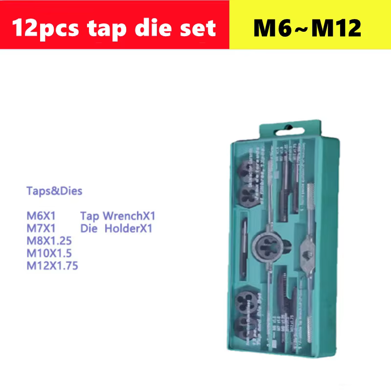 Jeu de matrices de tarauds M3-M12, combinaison d'outils pour taraudage manuel de filetage interne et