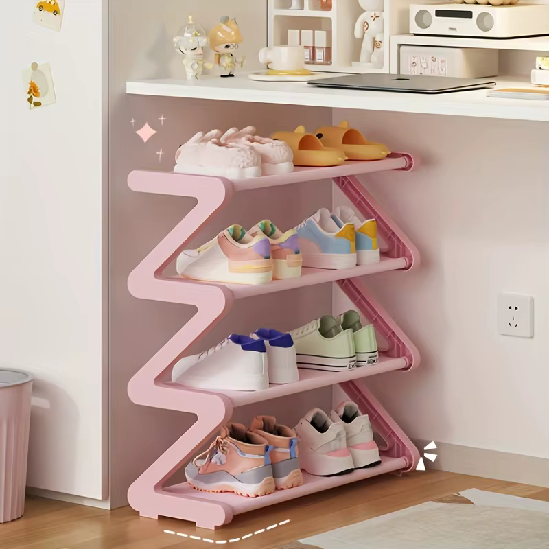 Étagère à chaussures en forme de Z, robuste, gain de place, étroite, pour entrée, avec rangement mul