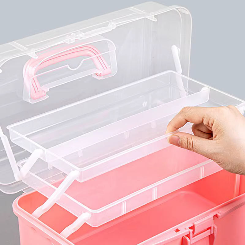 Boîte de rangement artisanale en plastique Transparent à trois couches, boîte de rangement de coutur