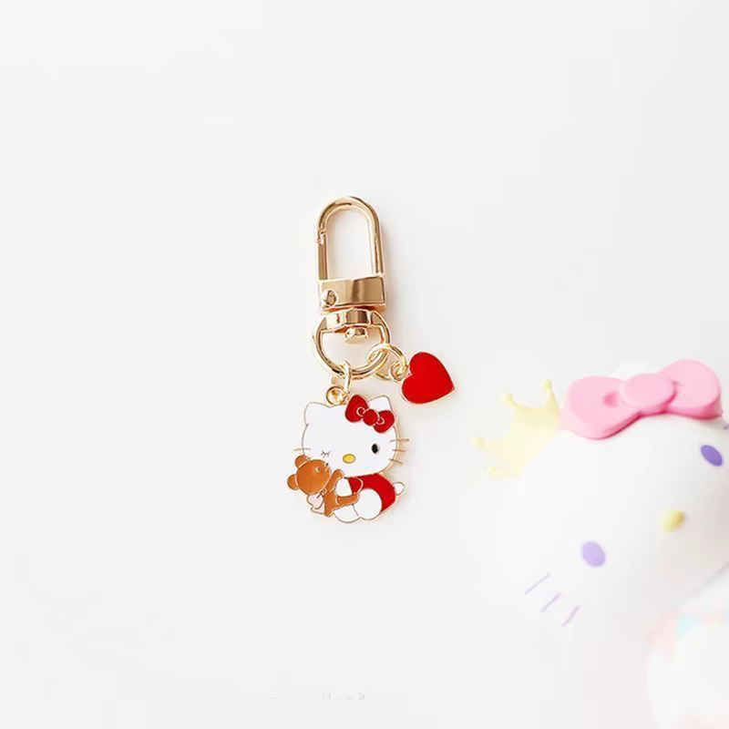 Porte-clés Hello Kitty en métal imprimé, mignon dessin animé, émail, pour clés, sac, sac à main, cad