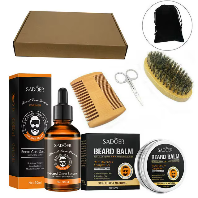 Kit de croissance de barbe pour hommes, rehausseur de cheveux, huile essentielle, cire hydratante, r