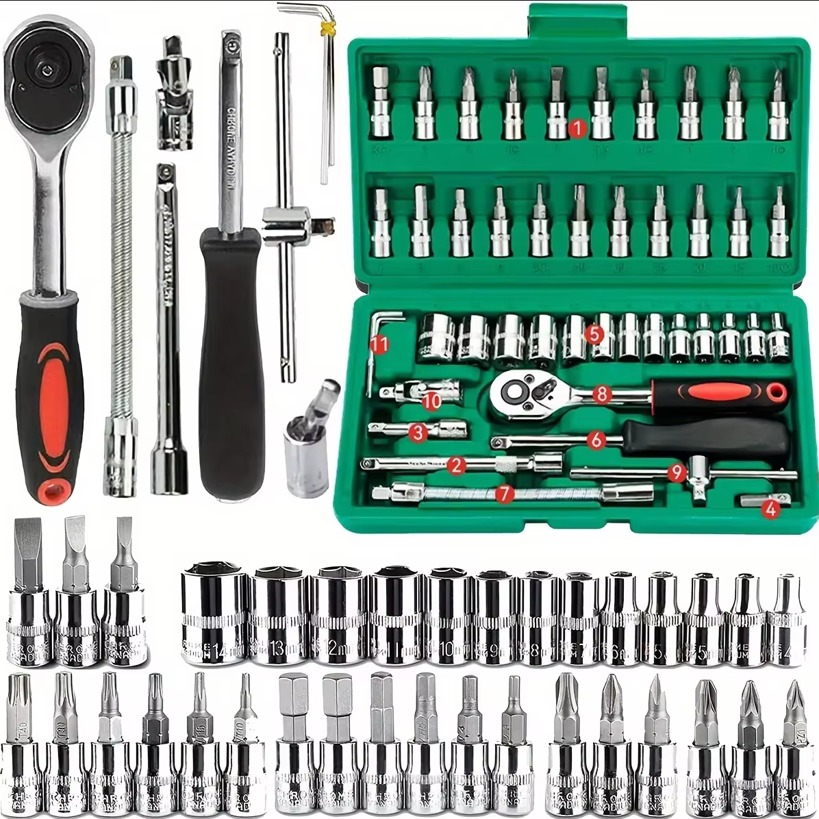 46 pièces outils familiaux 1/4 ensemble Kits d'outils mécaniques pour réparation automobile Hous ave