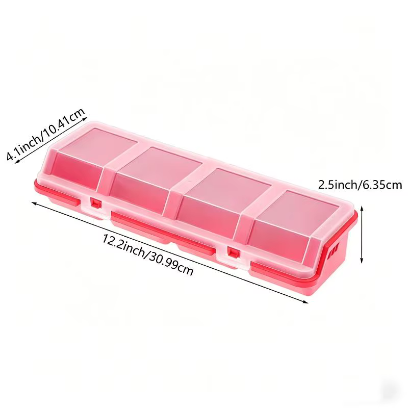 Boîte de rangement pour vis en plastique, 4 compartiments avec couvercle sécurisé, bleu, rouge, noir