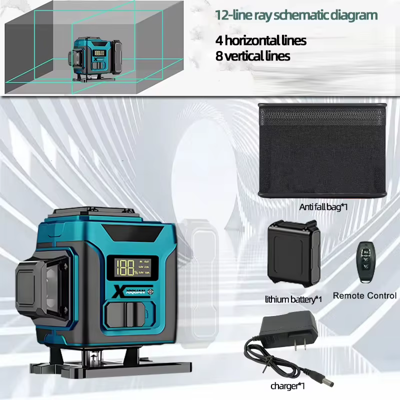 Niveau Laser 3D/4D 12/16 lignes, avec affichage numérique, auto-nivelant, horizontal et vertical, ni
