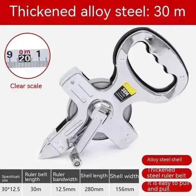 Ruban à mesurer portable en acier inoxydable de 30m/50m/100m - Règle métrique de précision avec cadr