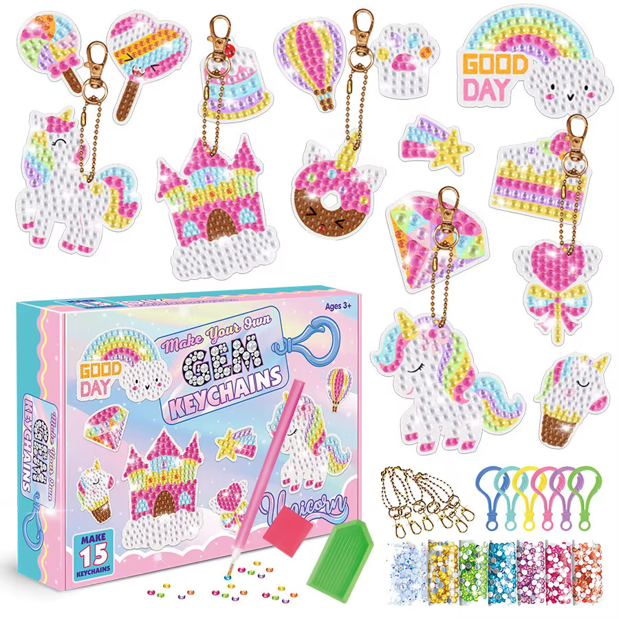 Ensemble de peinture de diamant de pierres précieuses de licorne de dessin animé pour des enfants, a