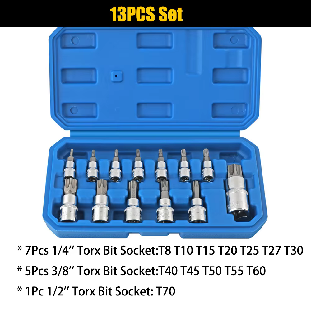 Jeu de douilles Torx et étoile e-torx, 34/13 pièces, 1/4 "3/8" 1/2 ", embouts de sécurité e-torx, ou