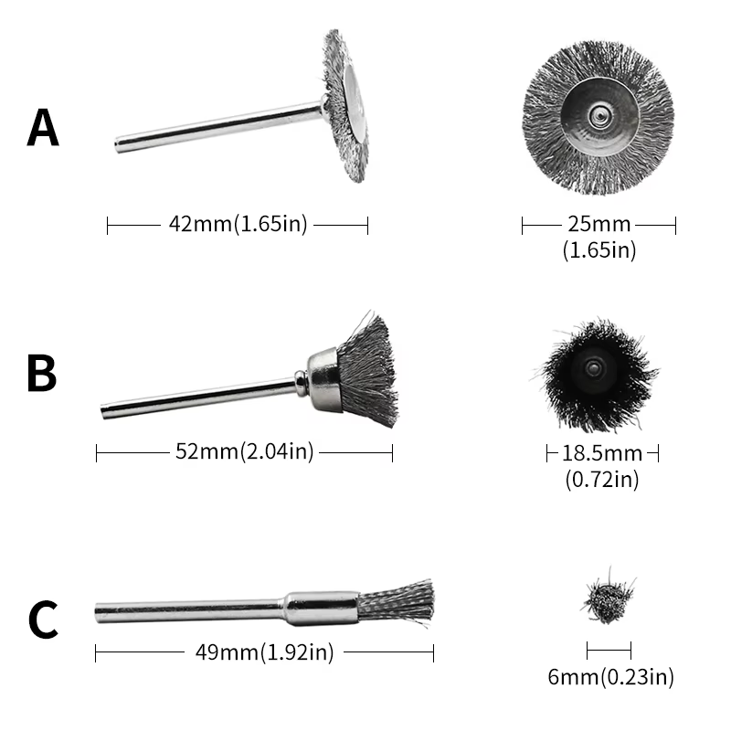 Jeu de brosses à roue métallique, perceuse, polissage, outils Dremel, tige de 3mm pour meuleuse élec