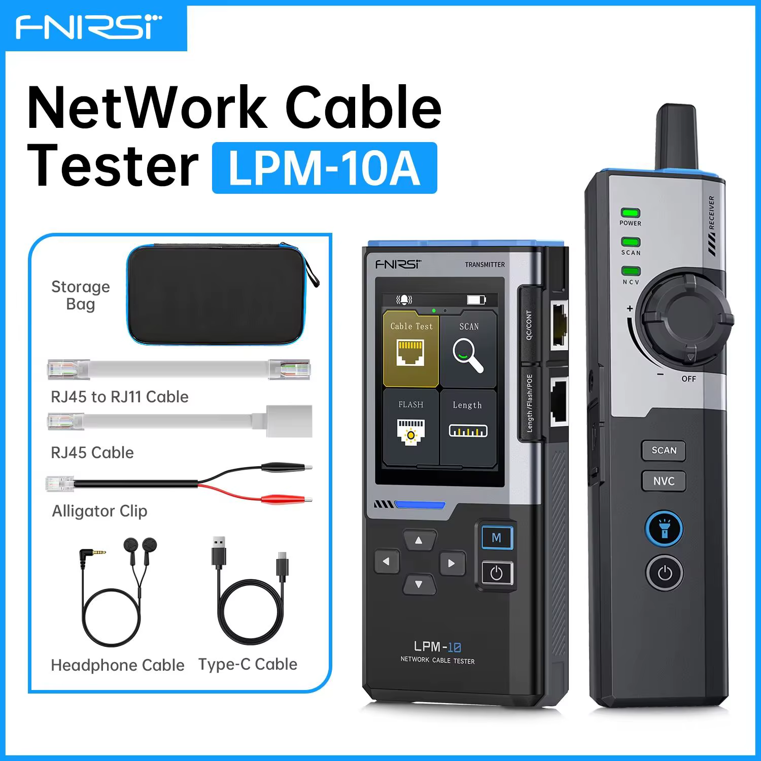 FNIRSI LPM-10A testeur de câble réseau détecteur de ligne multifonction avec Port RJ45 RJ11 clignota