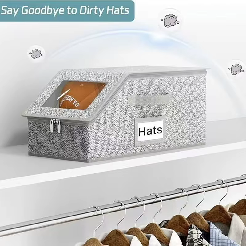 Boîte de rangement pliable pour chapeaux avec fermeture éclair, anti-poussière, grande capacité, tir