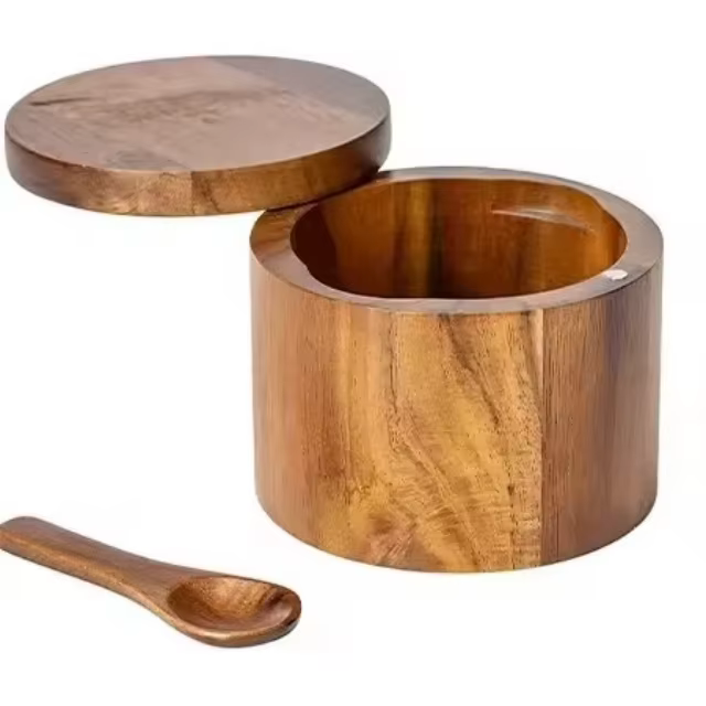 Pot d'assaisonnement en bois, salière à poivre, boîte d'assaisonnement de grande capacité avec cuill
