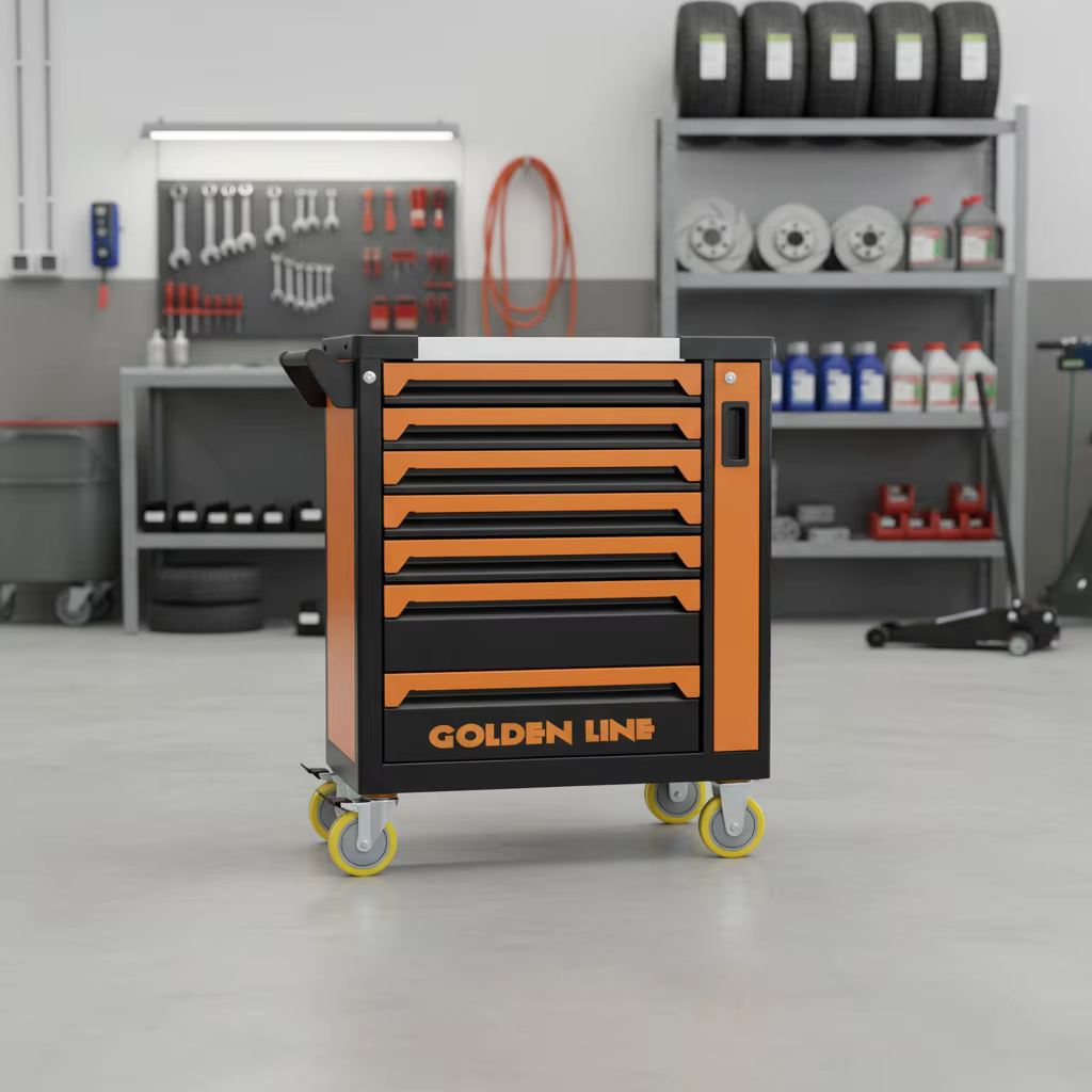 Chariot de rangement en acier robuste à 7 tiroirs avec roulettes, capacité de charge de 300 kg, serr