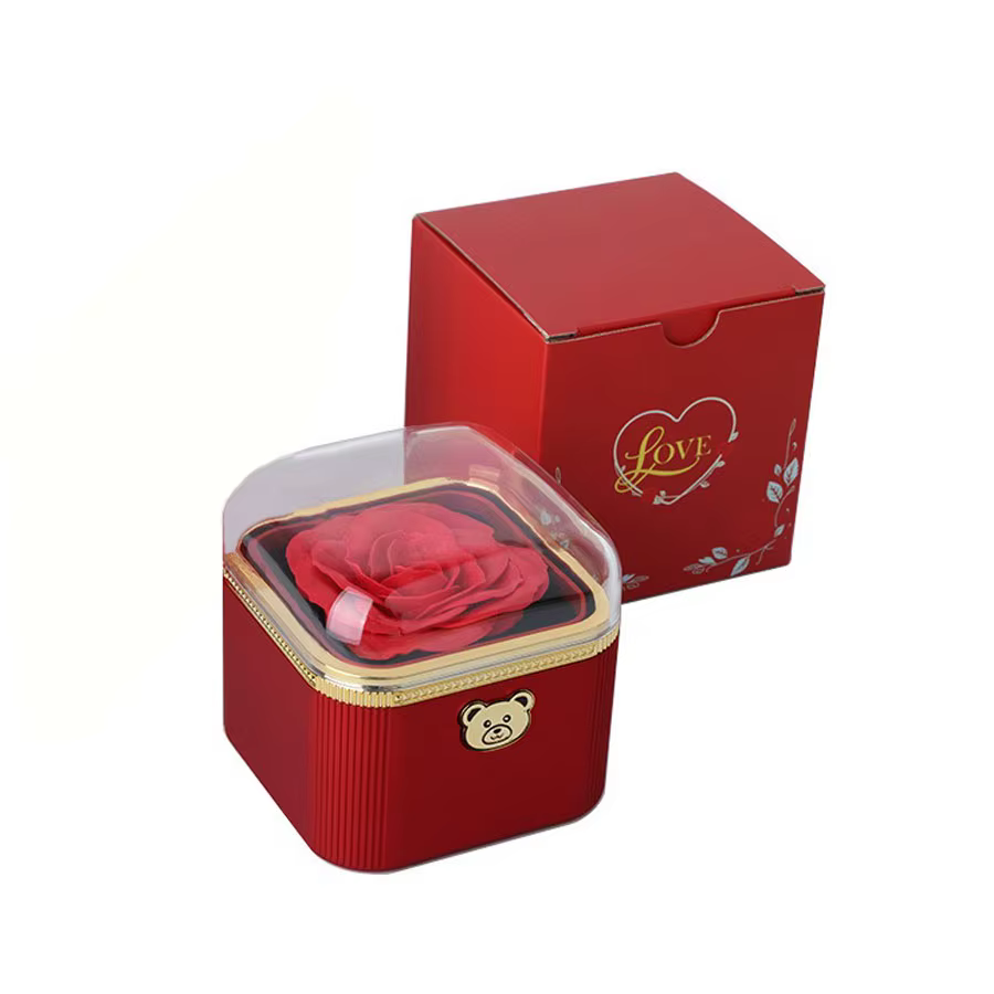 Boîte à bijoux cadeau surprise – Rose à rabat automatique parfumée, bouton d'ours, peinture en aéros