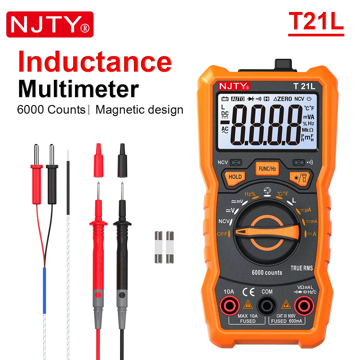 NJTY T21L multimètre numérique d'inductance 600μH-60H plage Cycle de service 0.1-99% température DC