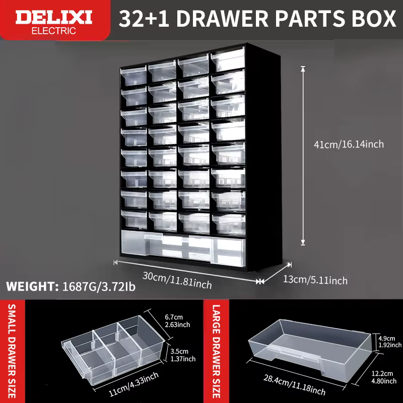 DELIXI ELECTRIC Boîte de rangement d'outils à 33 compartiments Boîte à outils de rangement de pièces