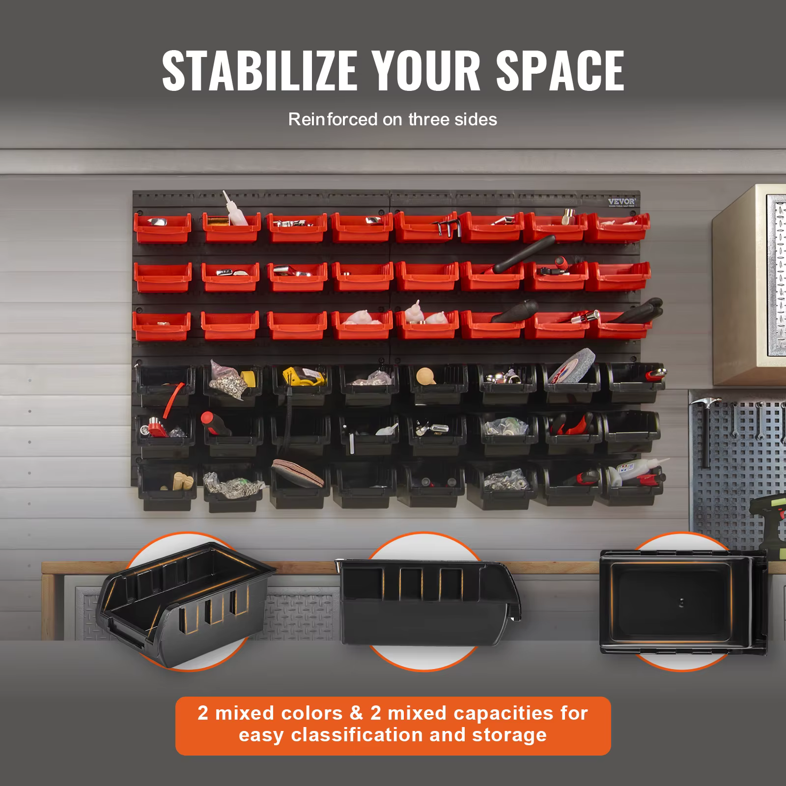 SucceBuy 48 pièces bacs de rangement de pièces conteneurs de Garage fixés au mur avec panneaux murau