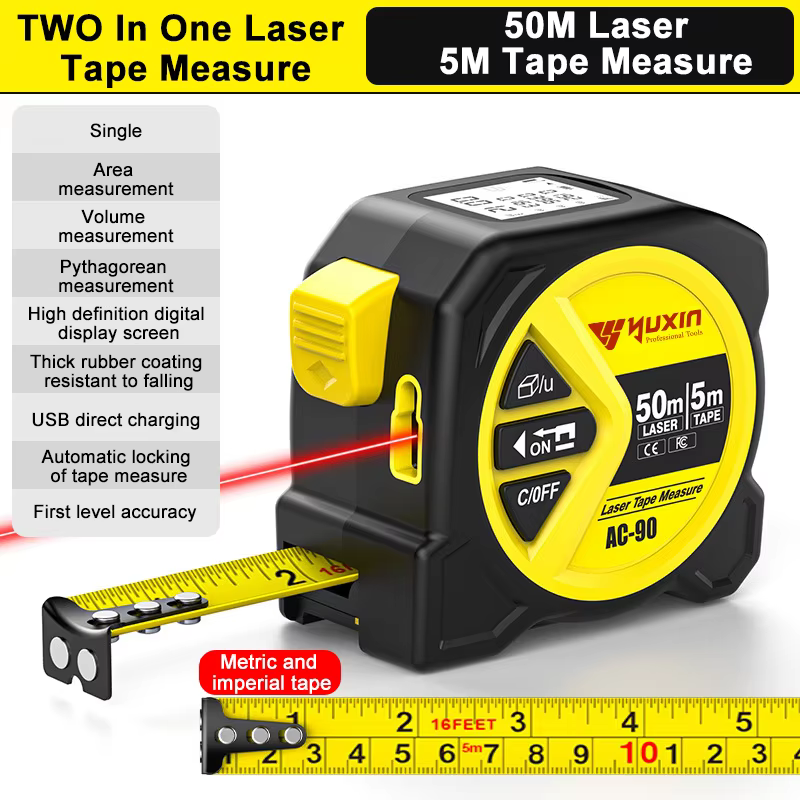 Ruban à mesurer Laser 2 en 1, 50m/5m, mesure de Distance Laser infrarouge, ruban à mesurer intellige