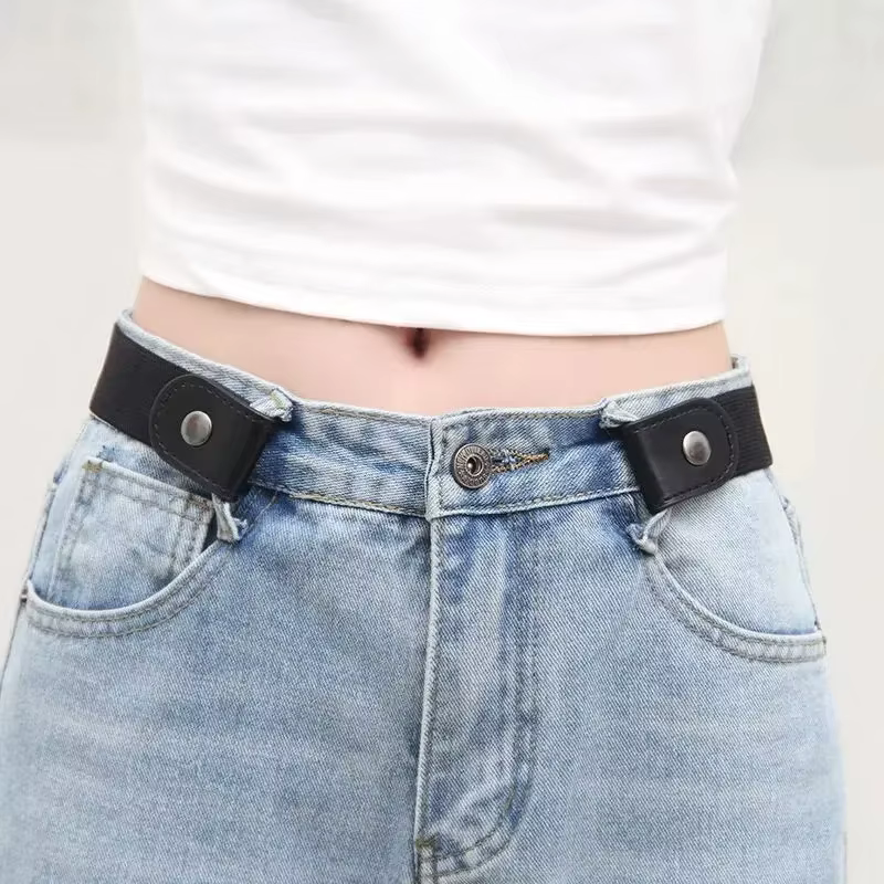 Ceinture élastique Simple et à la mode pour hommes et femmes, tissée, Invisible et sans couture, uni