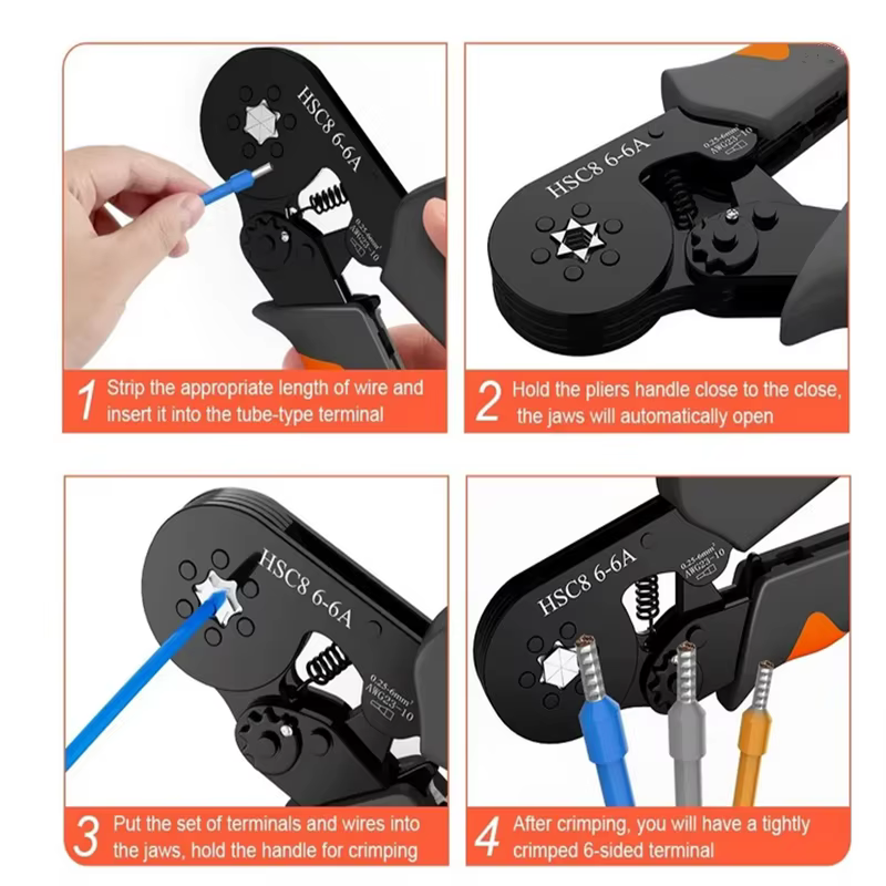 Kit d'outils de sertissage de virole à cliquet auto-ajustable Hexagonal 23-10AWG 0.25-6 mm2 Kit de s