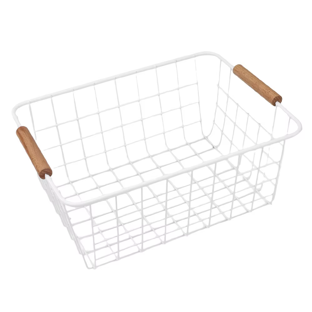 Panier de rangement de bureau en métal, blanc et noir, rectangulaire, en fer filé, grande capacité a