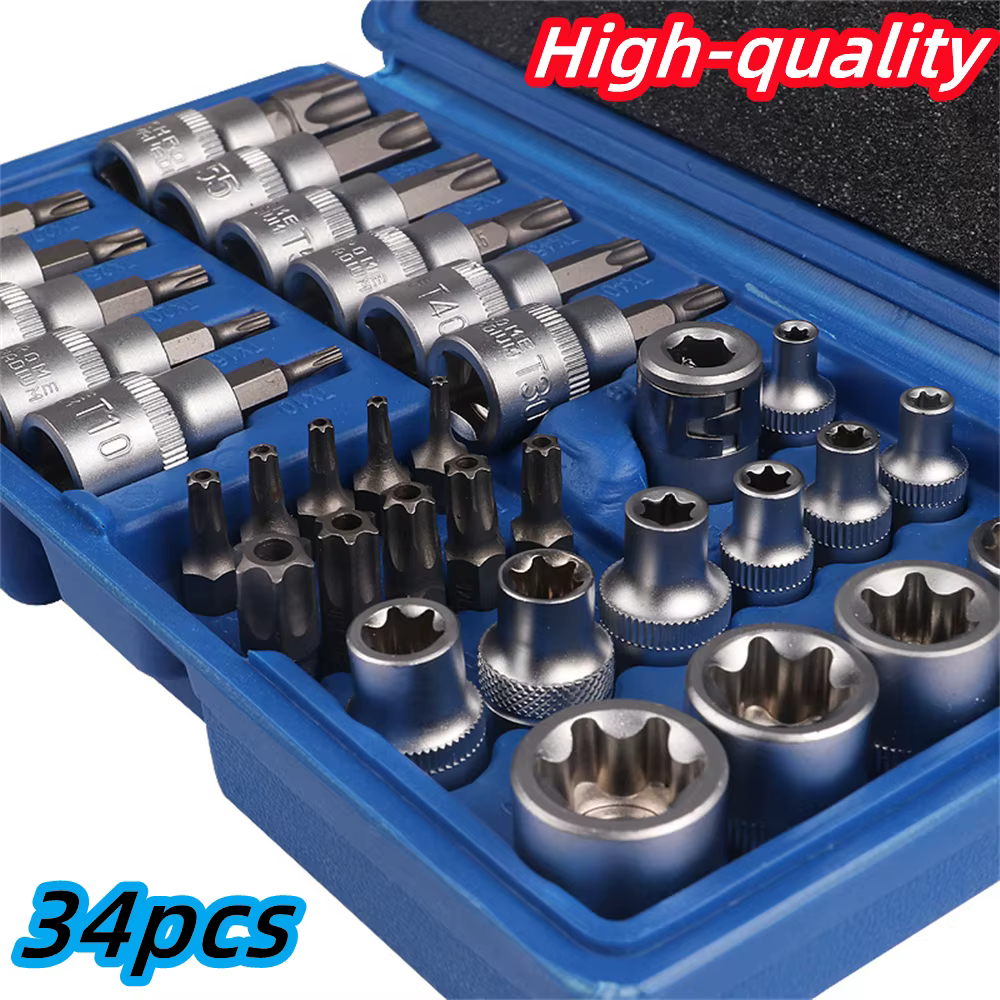 Jeu de douilles et d'embouts Torx Star de haute qualité, 34 pièces, mâles/femelles, embouts de sécur